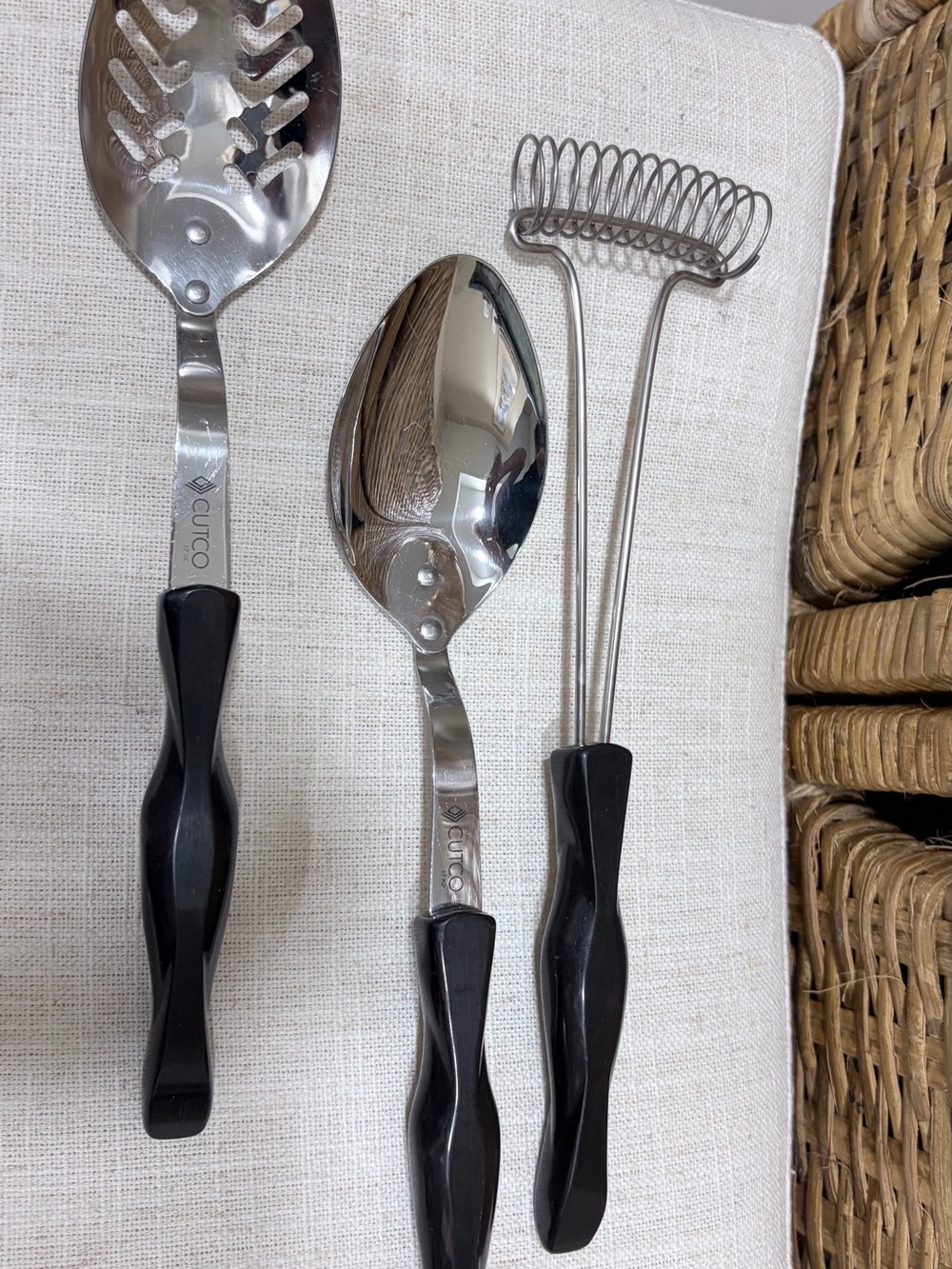 Cutco Black-Handled Thermal Resin Serving Spoon Slotted Spoon Masher Bundle USA